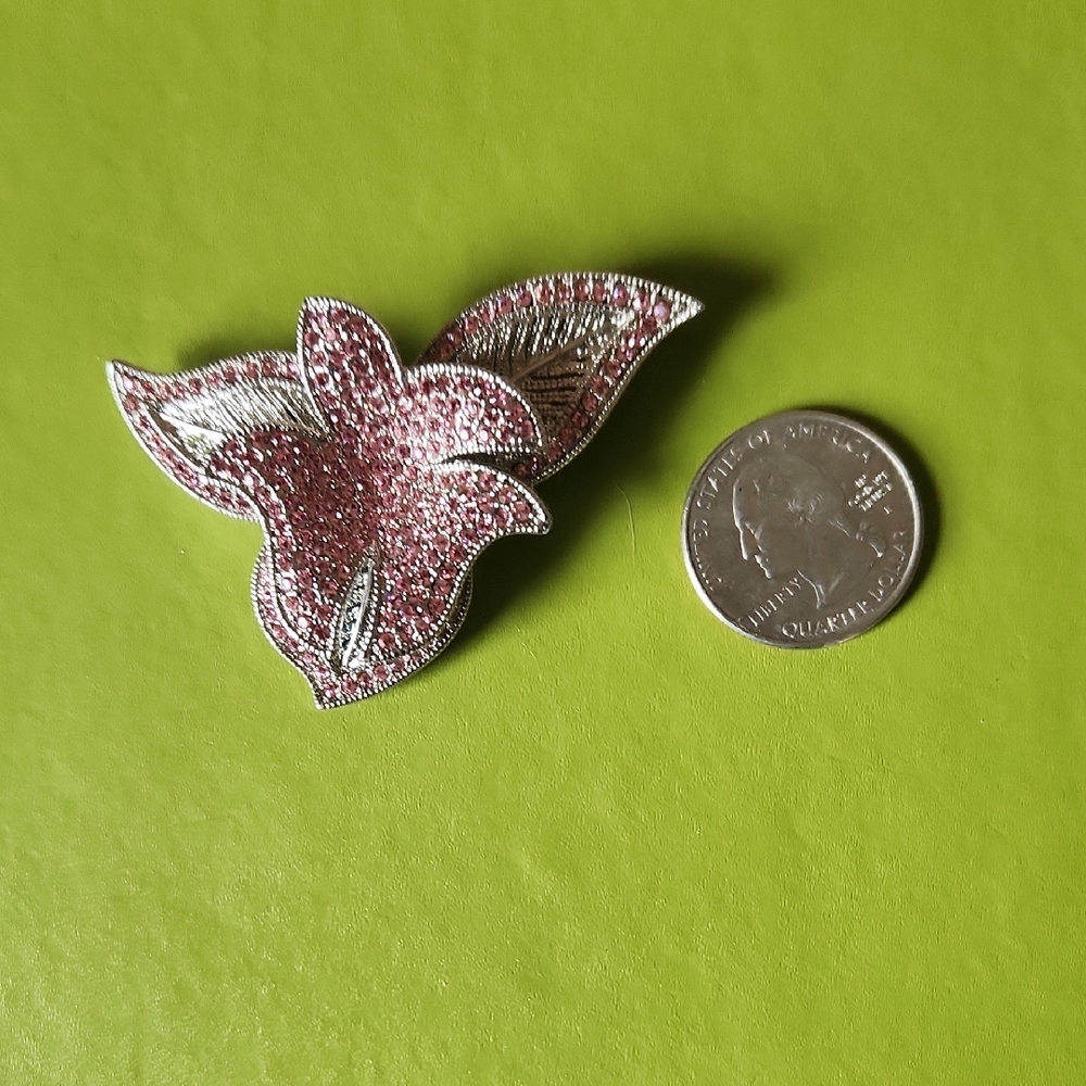 Silver and Pink Sparkling Floral Brooch